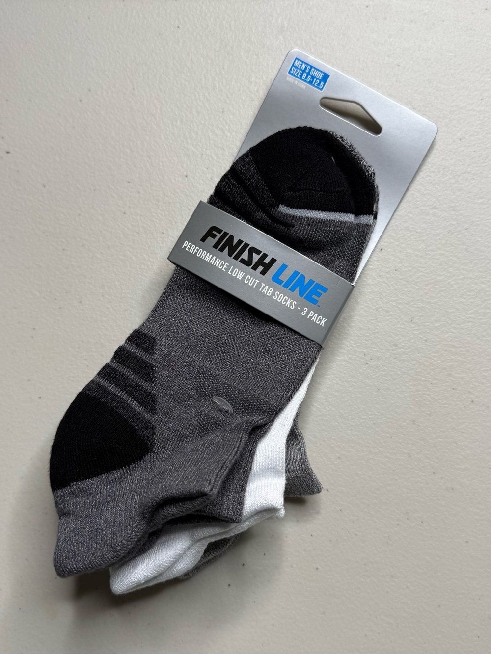 Finish Line Men's Gray, Black & White Performance Low-Cut Sock 3-Pack